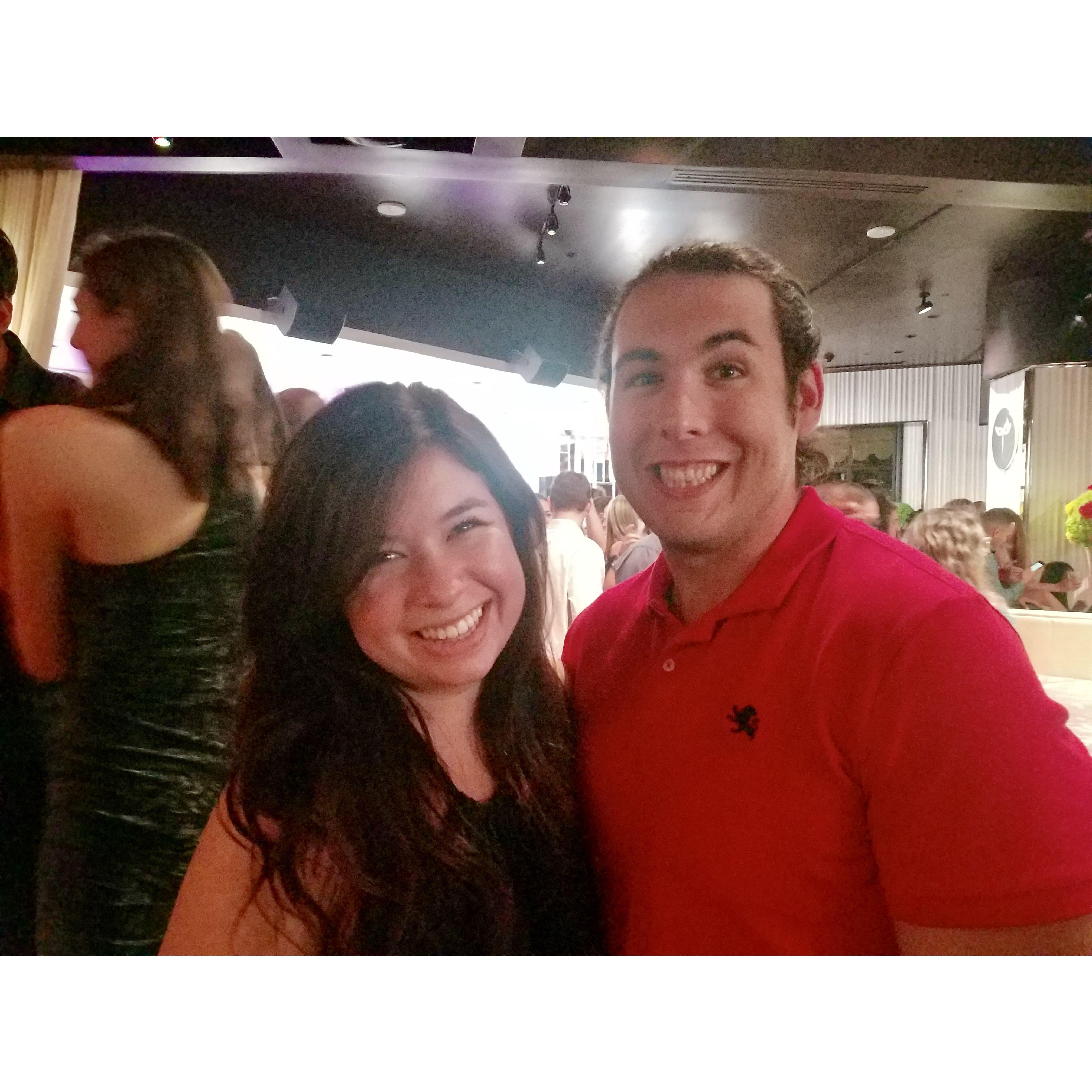Our first photo together, taken the weekend we became a couple in Las Vegas, NV (which thankfully didn't stay in Vegas!). Claire asked for a nice photo and this is what Jimmy chose to do...
