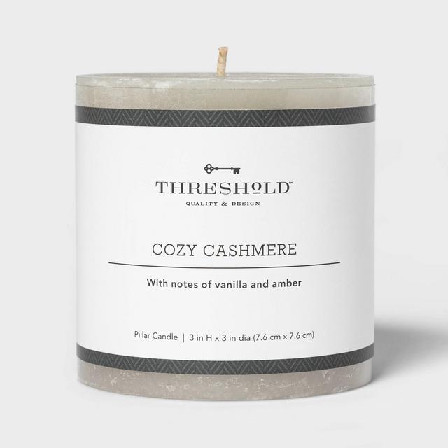 3" x 3" Pillar Cozy Cashmere Candle Gray - Threshold™