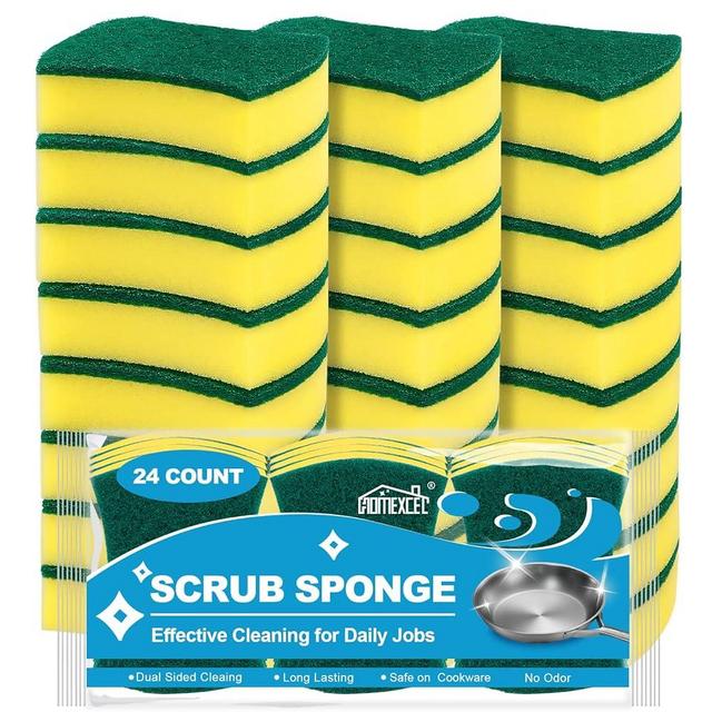 HOMEXCEL Scrub Sponges Kitchen 24 Count, Heavy Duty Dish Sponge for Cleaning, Dual Sided Powerful Scrubbing Sponge for Washing Dishes, Pots, Pans and Surfaces