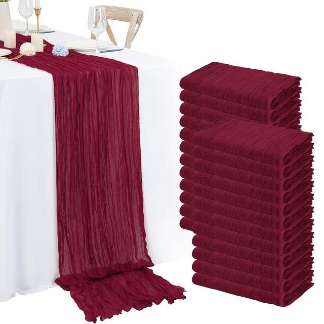 24 Pack Burgundy Cheesecloth Table Runner 6FT Boho Gauze Table Runner Rustic Romantic Cheese Cloth Table Runner for Wedding Birthday Baby Shower Party Table Decorations