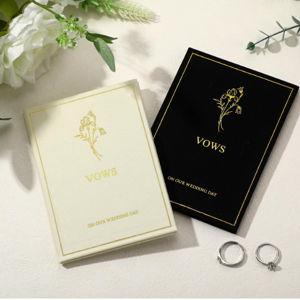 Engrowtic Set of 2 Wedding Vow Books His and Hers Vows on Our Wedding Day Notebooks with Gold Foil Fabric Cover 5.8"x 4.1" Bride and Groom Gift for Newly Engaged Couple, 60 Lined Pages (Black, White)