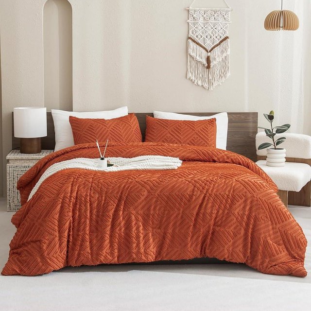 Andency Comforter King Size Set Burnt Orange, Terracotta Boho Fall Lightweight Bedding Comforters & Sets for King Bed, 3 Pieces Rust Tufted Bedding Set & Collections Soft Breathable All Season