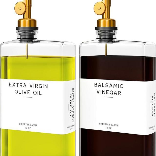 Glass Olive Oil Dispenser Bottle for Kitchen by Brighter Barns - Coffee Syrup Dispenser, Oil and Vinegar Bottle - Modern Kitchen Essentials for Home, Restaurant, Coffee Bar, Airbnb (Clear, Set of 2)