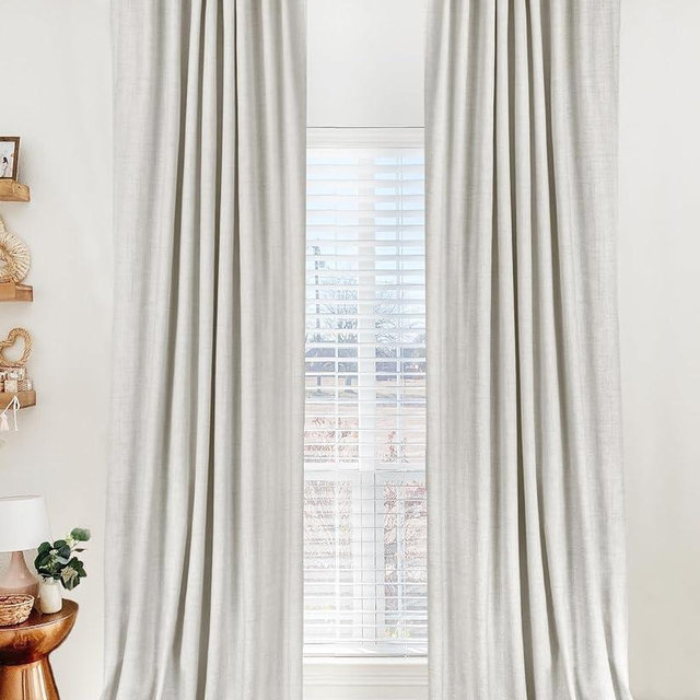 100% Blackout Shield Linen Blackout Curtains for Bedroom 80 Inches Long, Back Tab/Rod Pocket Living Room Drapes, Thermal Insulated Blackout Curtains 2 Panels Set, 50" W x 80" L, Beige