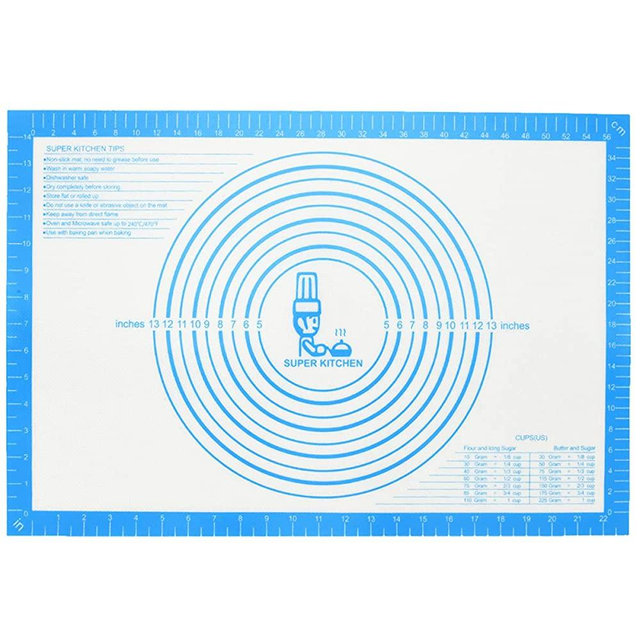Nonstick Silicone Pastry Baking Mat Large with Measurements 16''By 24'' for Silicone Baking Mat, Counter Mat, Dough Rolling Mat / Pie Crust Mat By Folksy Super Kitchen(16×24, Blue)