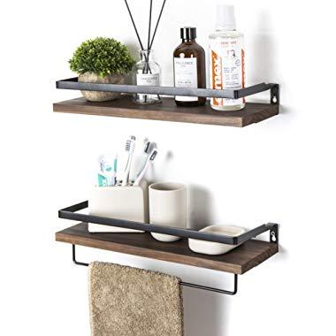 SODUKU Floating Shelves Wall Mounted Storage Shelves for Kitchen, Bathroom,Set of 2 Brown