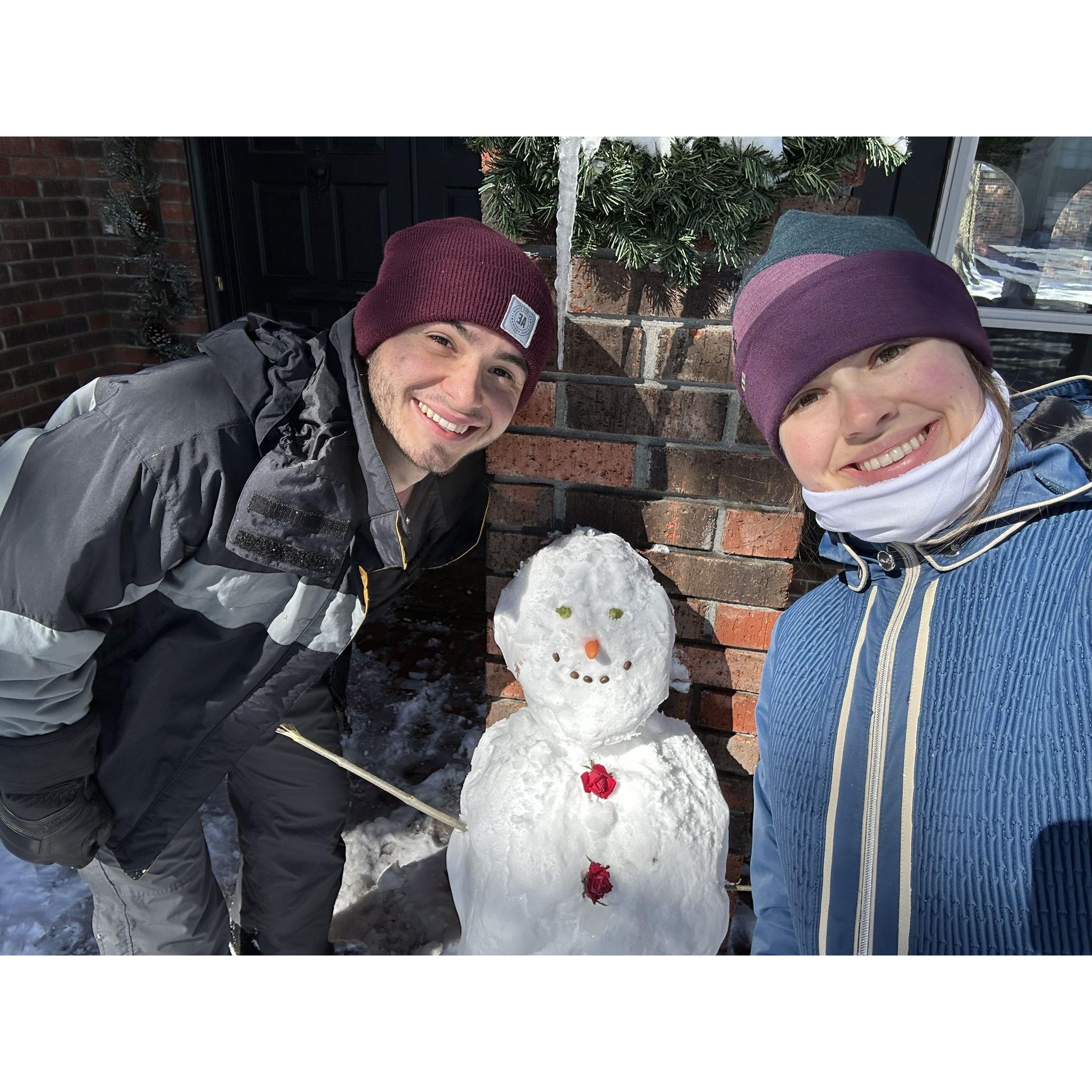 Snow day snowman at Sophia's house