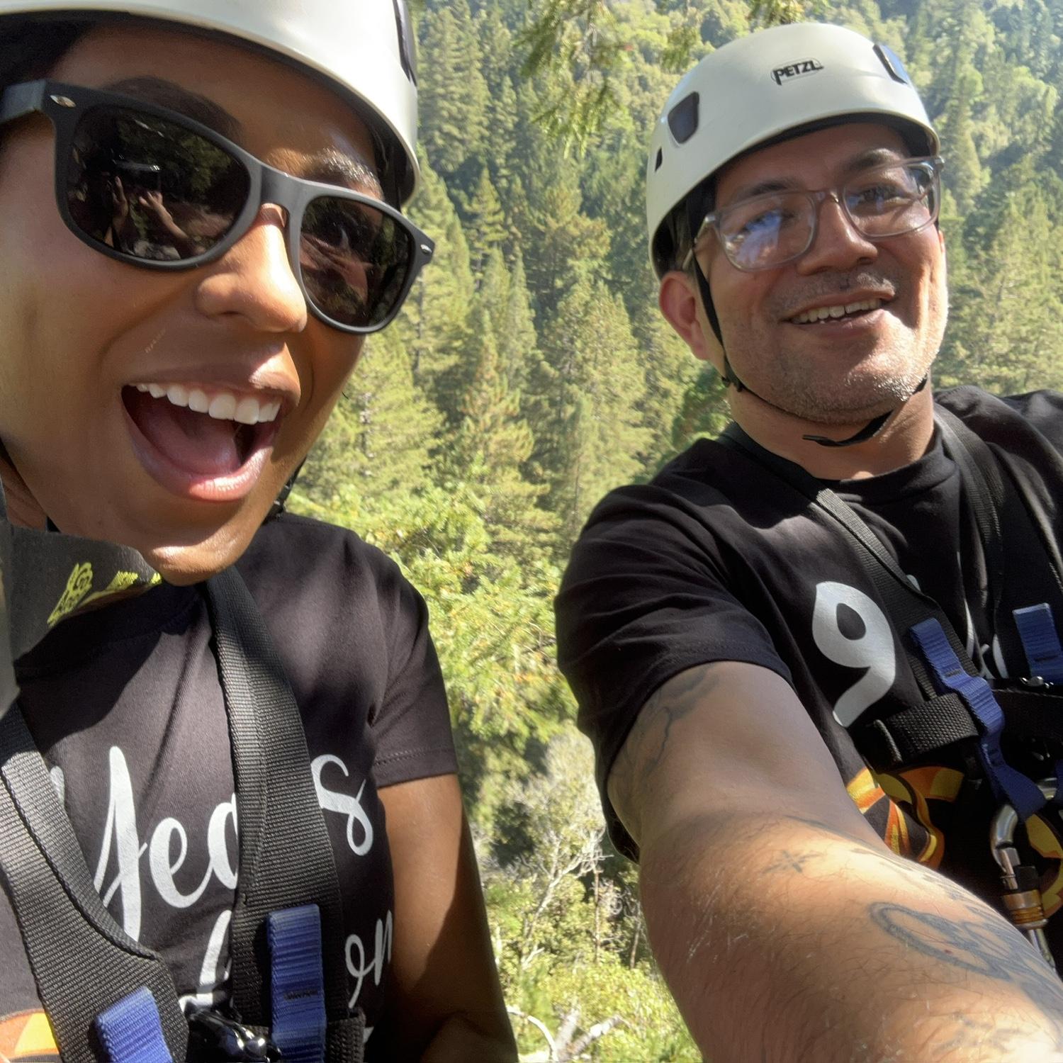 We love the thrill of zip lining.  Celebrating year 9 with matching shirts!