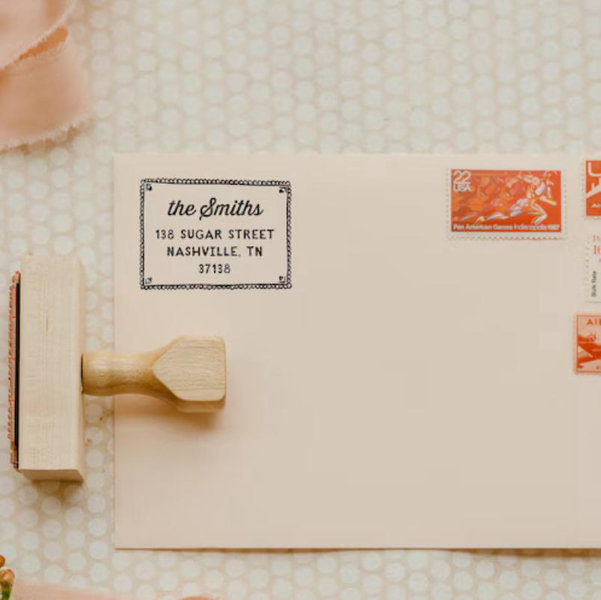 Cute Address Stamp, Return Address Stamp with Scalloped Border and Hearts, Self-Inking Wedding Invitation Stamp, Housewarming Gift
