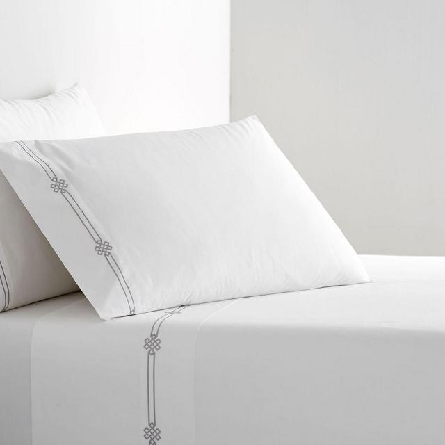 Gray Mist Emilia Embroidered Organic Percale Sheet Set, Queen