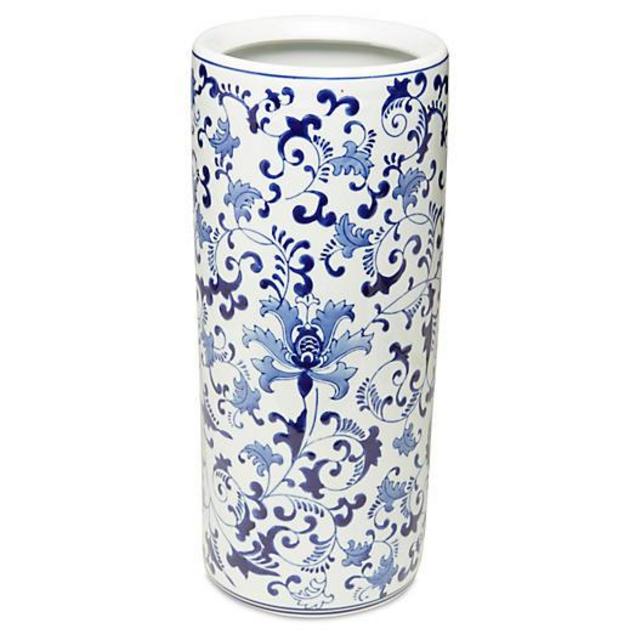 18" Floral Umbrella Stand, Blue/White