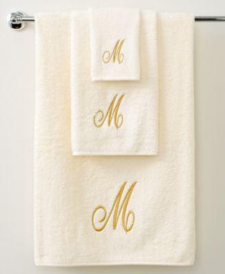 Avanti - Bath Towels, Monogram Initial Script Ivory and Gold 27 x 52 Bath Towel