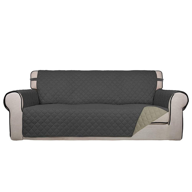 PureFit Reversible Quilted Sofa Cover, Water Resistant Slipcover Furniture Protector, Washable Couch Cover with Non Slip Foam and Elastic Straps for Kids, Dogs, Pets (Sofa, Dark Gray/Beige)