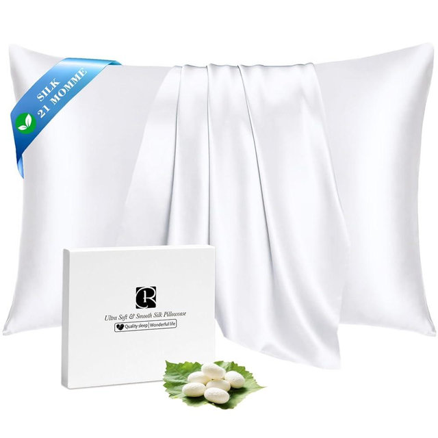 Ravmix Silk Pillowcase for Hair and Skin with Hidden Zipper, Both Sides 21Momme Mulberry Silk Pillow Case (Pure White, King Size(20 * 36inches))