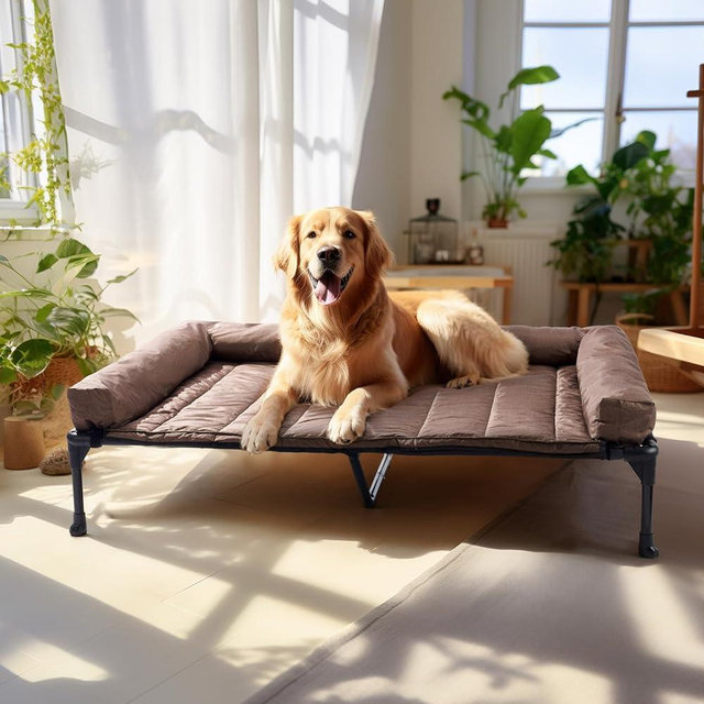 Veehoo Cooling Elevated Dog Bed + Waterproof Removable Pillow-Top Mat, Bolster Dog Cot Bed, Raised Pet Cot with Breathable Mesh, No-Slip Feet, Dog Sofa Bed for Indoor & Outdoor, XLarge, Brown CWC2331B