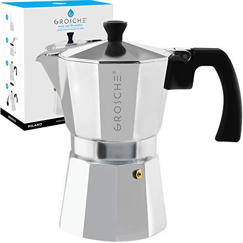GROSCHE Milano Stovetop Espresso Maker Moka Pot 6 Cup - 9.3 oz, Silver - Cuban Coffee Maker Stove top coffee maker Moka Italian espresso greca coffee maker brewer percolator