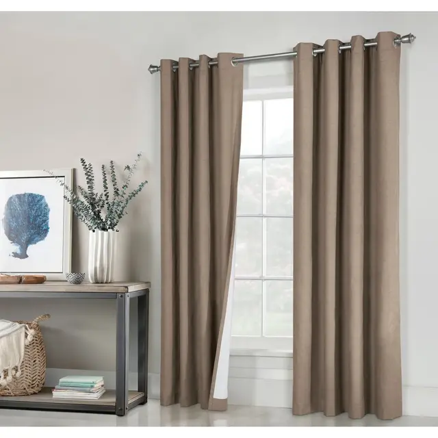 Set of 2 Suprema Grommet Top Blackout Curtain Panels Brown - Thermaplus: Linen, Energy Efficient, Noise Reduction