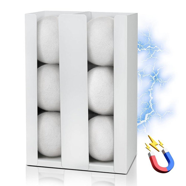Magnetic Dryer Ball Holder - Iron Wool Dryer Balls Dispenser - laundry reusable magnetic organizer, Laundry Dryer Sheet Holder, Magnetic Laundry Balls for Dryer Basket Holder, White (No Balls)