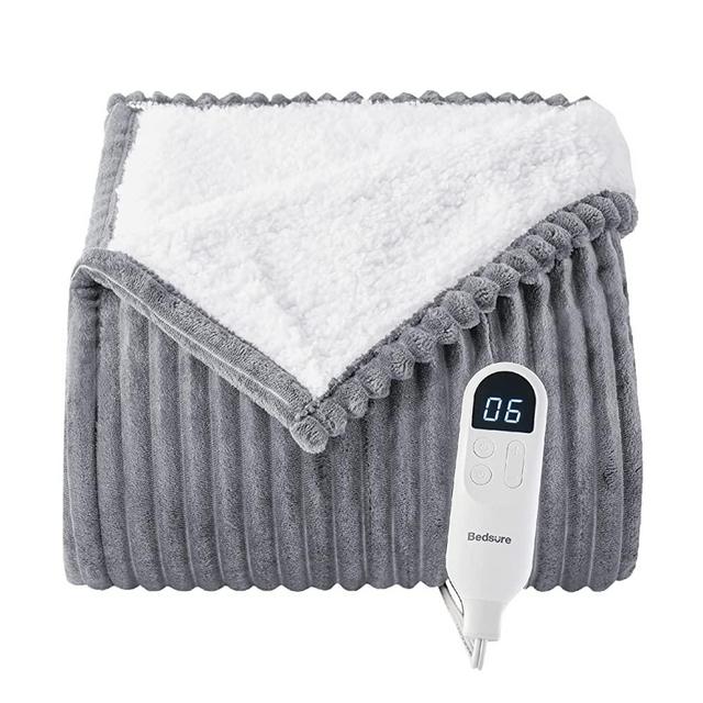 Bedsure Heated Blanket Electric Throw - Soft Ribbed Fleece Fast Heating Electric Blanket with 6 Heating Levels & 4 Time Settings, 3 Hours Auto-Off (50×60 inches, Dark Grey)