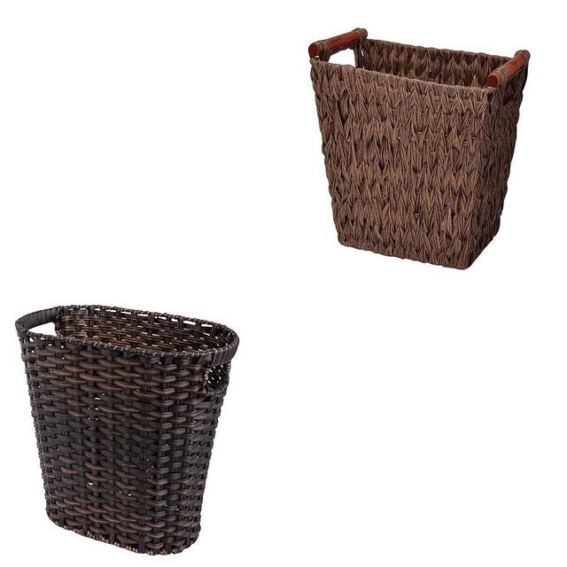 GRANNY SAYS Bundle of 1-Pack Small Trash Can Oval & 1-Pack Wicker Bathroom Wastebaskets Trapezoid