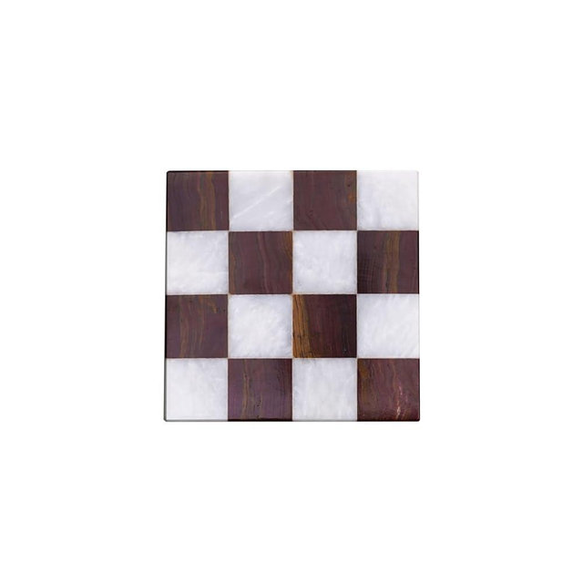 MarmoCraft Marble Checkered Coasters Set of 4 – Handmade Natural Stone Drink Coasters with Felt Bottom, 4x4 Inch Marble Table Coasters for Coffee Table, Kitchen, Bar & Home Decor (Red & White)