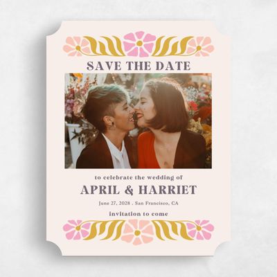 Beige Ticket Wedding Save the Date - Bellefleur Photo