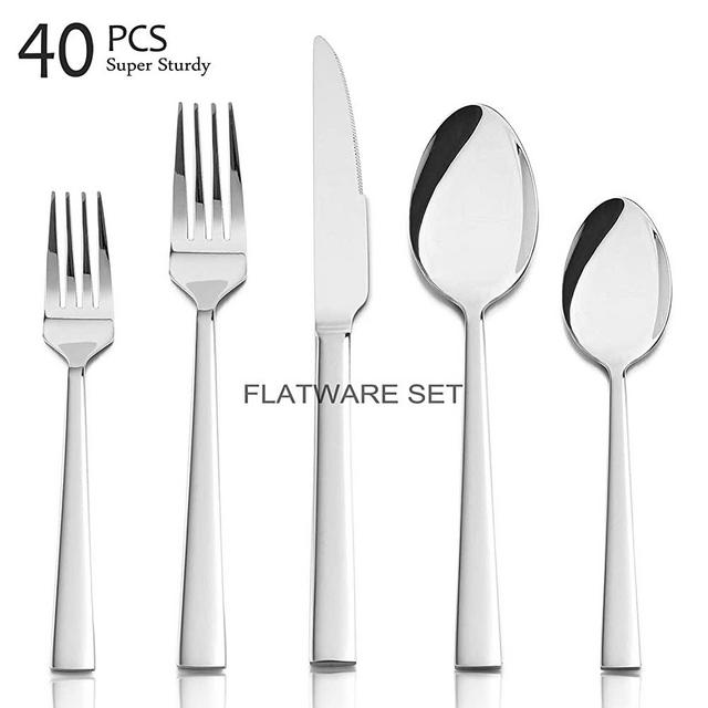 40 Pieces Silverware Set, HaWare Stainless Steel Modern Flatware Cutlery Set, Elegant Stylish Eating Utensils Service for 8, Includes Knives/Forks/Spoons, Mirror Polished, Dishwasher Safe
