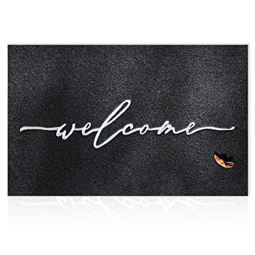 Welcome Mats for Front Door Outdoor with Durable Non Slip Rubber Backing Ultra Absorb Mud Easy Clean Indoor Door Mat for Entry Heavy Duty Doormat Black