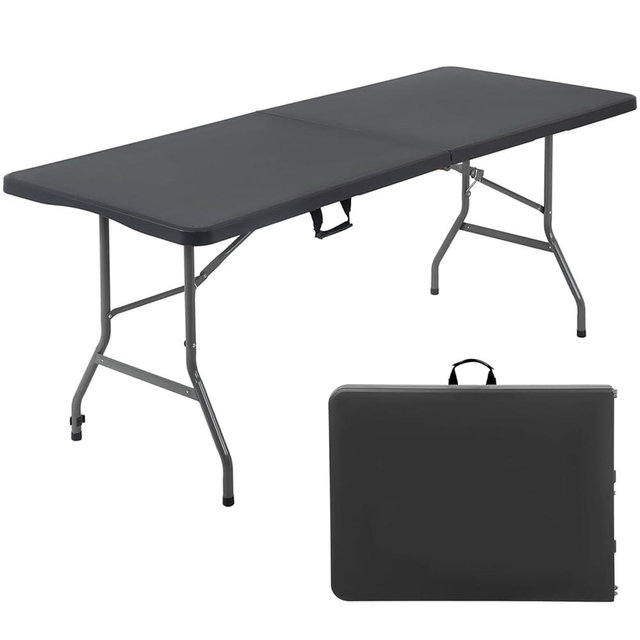 FDW 6 Foot Outdoor Dining Table, Foldable Portable Rectangular Plastic Folding Table with Built in Carrying Handle for Party and Wedding Use, Black