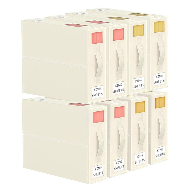 Bed Sheet Organizers and Storage - 8 Pack (Queen or King Size),Foldable Storage Box for Duvet Cover Set, Linen Closet Organizer for Bedding Clothes Blankets, Ivory