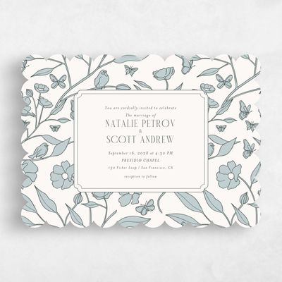 Blue Scalloped Wedding Invitation - Isabeau Landscape