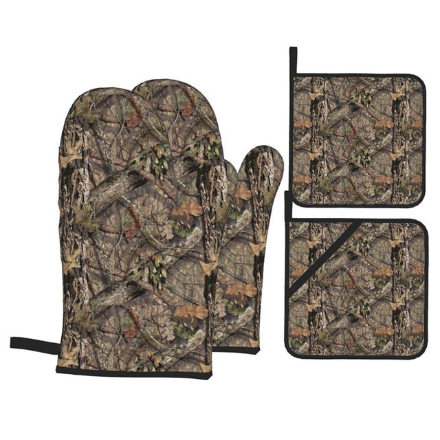 Camo Camouflage Forest Oven Mitts and Pot Holders Set of 4, Oven Mittens and Potholders Heat Resistant Gloves for Kitchen Cooking Baking Grilling BBQ