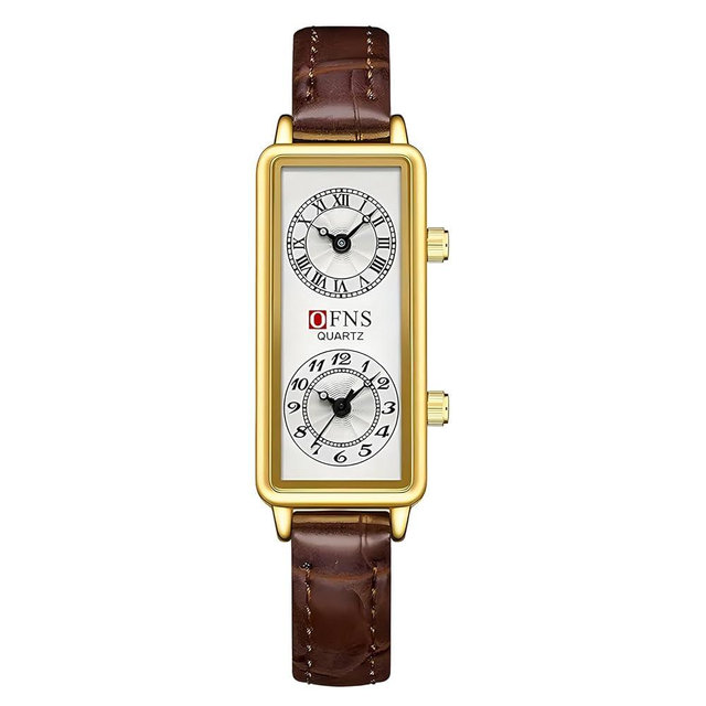 Gosasa Fashionable Women's Quartz Watch, Rectangular Dial with Dual Time Zones, 30m Water Resistant