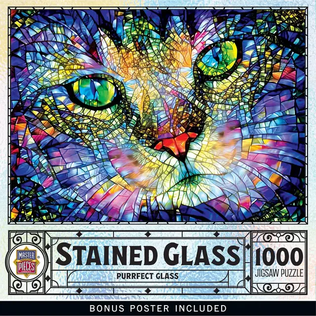 MasterPieces Stained Glass 1000 Piece Puzzle - Purrfect Glass - 19.25"x26.75"