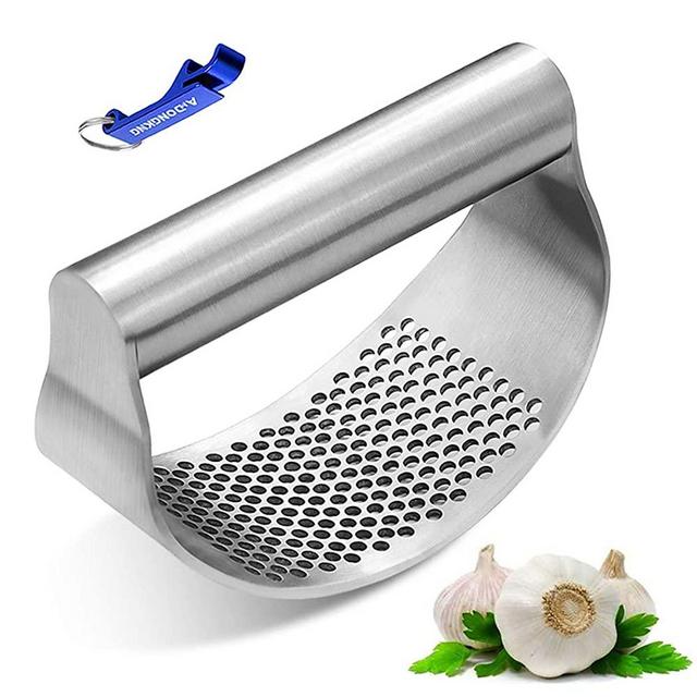 AmDONGKING Garlic Press Rocker, Stainless Steel Garlic Crusher Mincer with Bottle Opener.