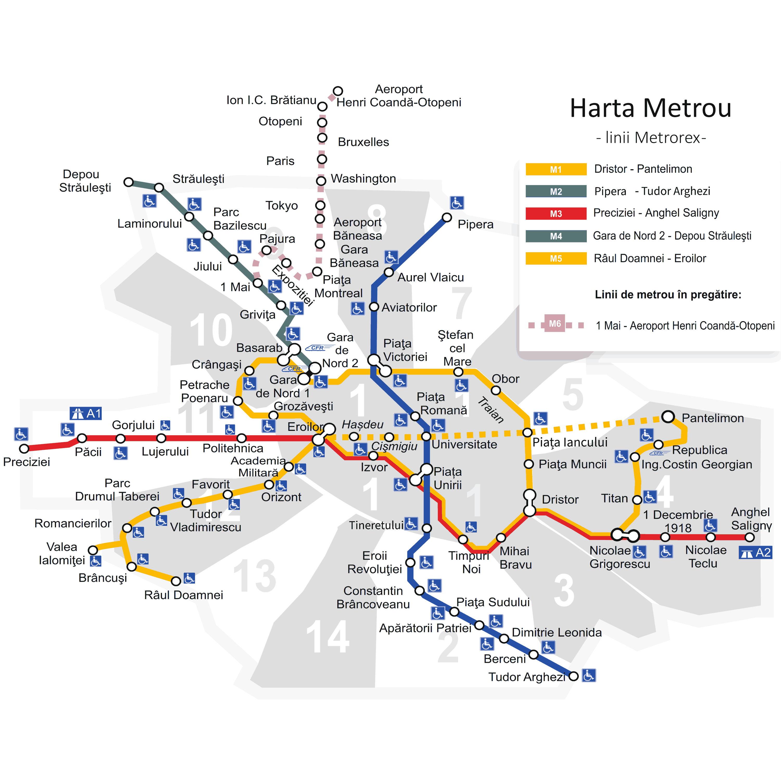 This is the metro map of Bucharest. Try to stay above Piatra Unirii. The areas around the blue or yellow line within Sector 1 or 2 are nice regions to stay in. If you have any questions, feel free to ask!