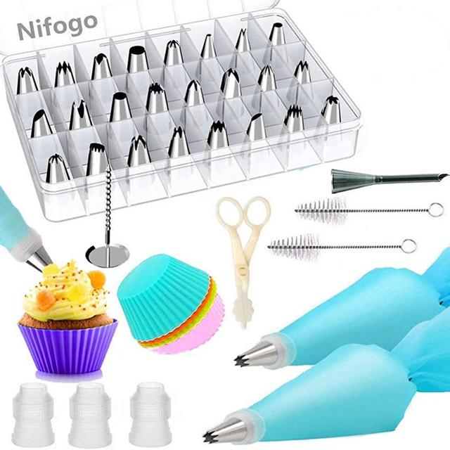 Cake Decorating Supplies Kits, Cake Decorating Tools, Icing Piping Tips, Pastry Bags and Tips, 24 decorating Nozzles, 2 Reusable Piping Bags, 5 Paper Cake cup and Other Cake Decorating Tools (39Pcs)