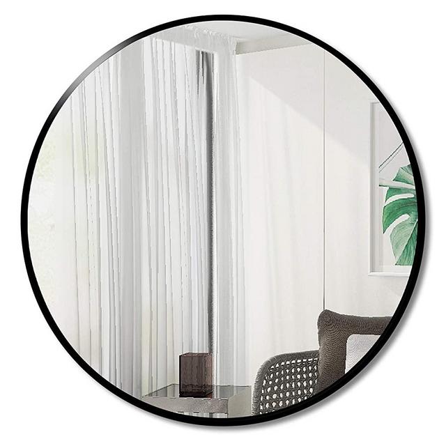 SDKOA Wall Circle Mirror 24 Inches Round Large Mountable Black Metal Framed Bathroom Mirror, Modern Farmhouse Wall Decor, Entryway Living Room
