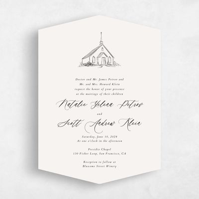 Beige Diamond Wedding Invitation - Chapel Portrait