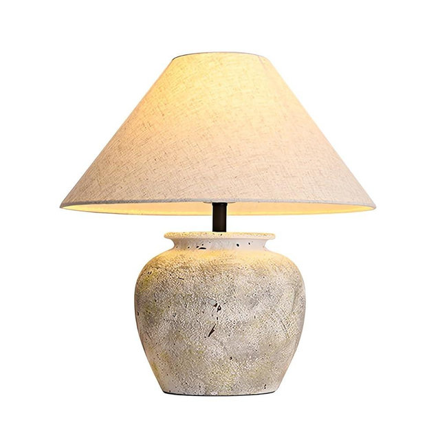SANDYHA Farmhouse Table Lamps White Clay Pot Ceramic Lamps Creative Ceramic Lamp Body with White Textured Shade Bedside Nightstand Lamp for Bedroom Living Room Office