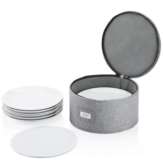 China Storage Container for Dinner Plate - 12" W x 7" H - Includes 12 Felt Dividers. Hard Shell and Stackable with Padded Interior