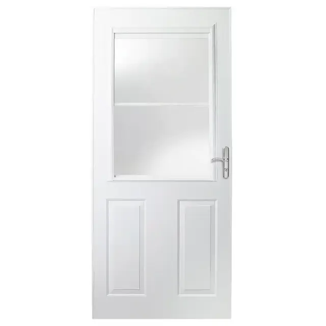 36 in. x 80 in. 400 Series White Universal Traditional Self-Storing Aluminum Storm Door with Nickel Hardware