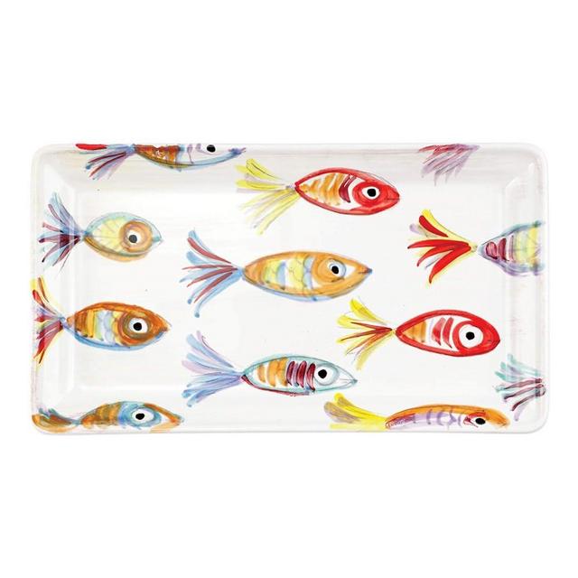 Vietri Pesci Colorati Rectangular Platter, Earthenware Steak Salad Dessert & Snack Serving Plate