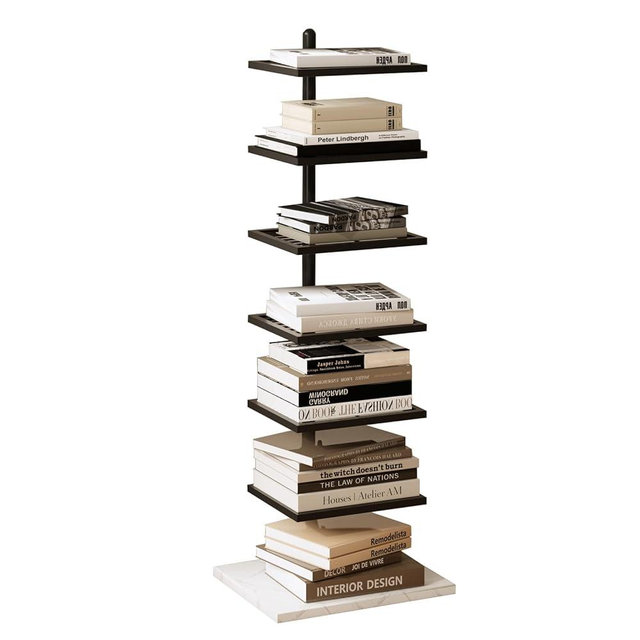 ZHBHYZ Vertical Bookshelf,Metal Spine Book Tower,Small Bookshelf for Small Spaces,Floor-Mounted Invisible Shelves with Marble Base for Living Room Bedroom Office