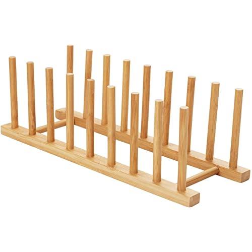 HBlife Bamboo Dish Plate Bowl Cup Book Pot Lid Cutting Board Drying Rack Stand Drainer Storage Holder Organizer Kitchen Cabinet（Keep Dry）