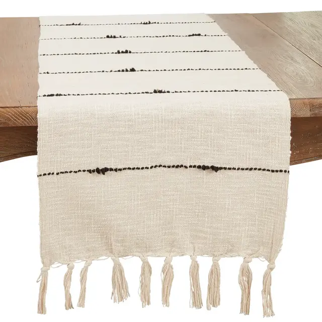 Saro Lifestyle Boho Chic Stripe Woven Table Runner, 16"x72", Beige