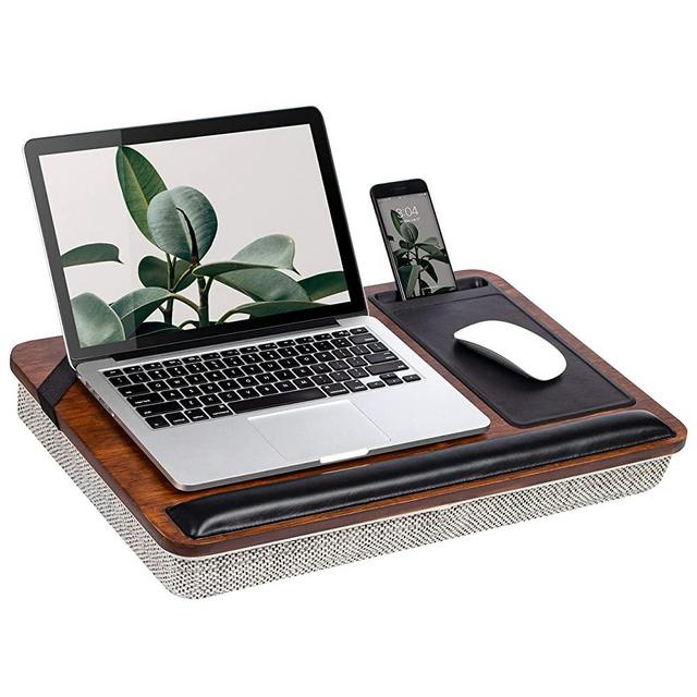 Rossie Home Premium Bamboo Lap Desk with Wrist Rest, Mouse Pad, and Phone Holder - Fits Up to 15.6 Inch Laptops - Espresso - Style No. 91712