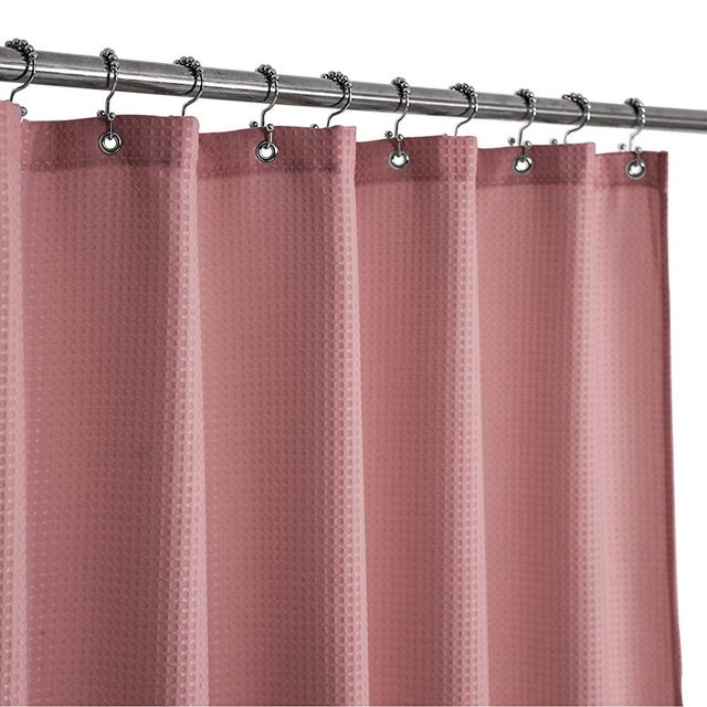 Waffle Weave Shower Curtain Hotel Luxury Spa, 230 GSM Heavy Duty Fabric, Water Repellent, Pale Mauve, 71"x72"