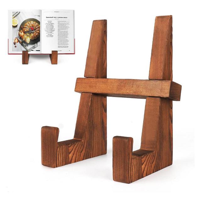 Cookbook Stand for Kitchen 8.8 inch Wooden Holder for Counter, Multifunctional Recipe Book Stand, Rustic Brown