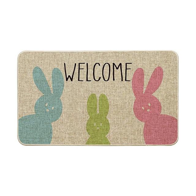Artoid Mode Welcome Easter Rabbits Elegant Decorative Doormat, Seasonal Spring Easter Farmhouse Holiday Low-Profile Floor Mat Switch Mat for Indoor Outdoor 17 Inch x 29 Inch